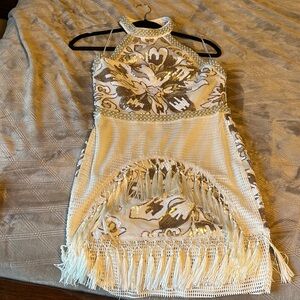 12th Tribe White and Gold Mini Dress